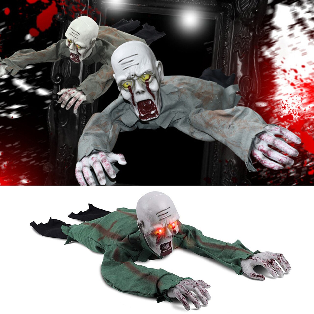 Halloween Crawling Ghost Decoration Realistic Electric Skeleton Decor With Scary Sound Glowing Eyes Horror Theme Park